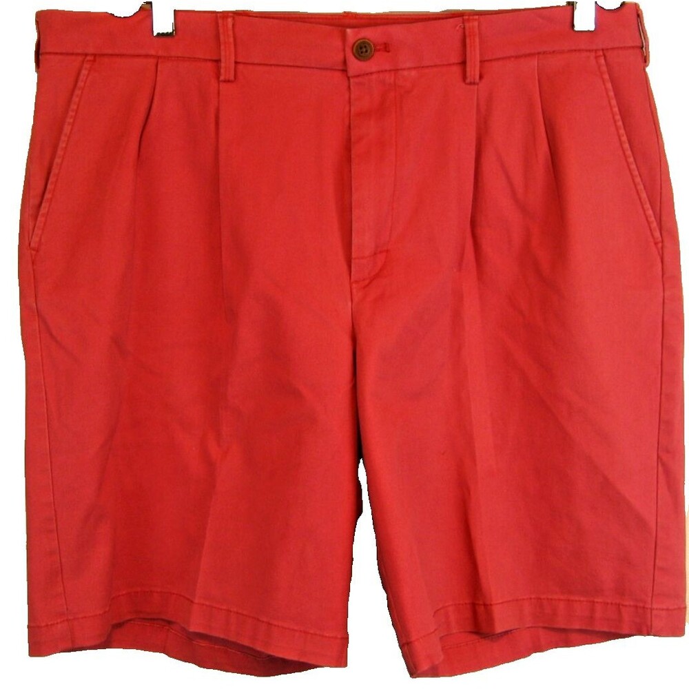 Mens Izod Saltwater Red Rose Cotton/Spandex Chino Casual Shorts sz 38x9.5